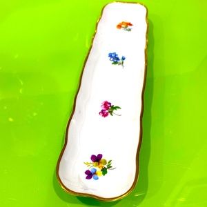 St James London Fine Bone China Gold Rim Oblong Trinket Jewelry Dish Flowers